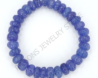 Natural Tanzanite Carved Rondelle Bracelet 7-8mm, Blue Purple Gemstone Bracelet, Stretch Bracelet, Rare Tanzanite Jewelry, Gift for Her