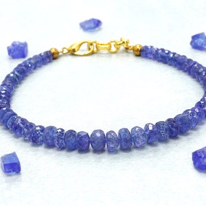 AAA+ Natural Tanzanite Bracelet, Real Tanzanite Rondelle Beads Bracelet, Faceted Micro-cutting Beads Bracelet, Birthday gift Party wear