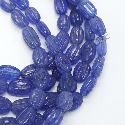 AAA+ Natural Tanzanite Beads, Tanzanite Oval Shape Beads, Carved Beads, Carved Oval Gemstone Beads, Tanzanite Nugget Beads Strand 5-8 shops mm