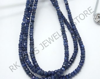 Blue Sapphire Beads, Natural Blue Sapphire Faceted Rondelle Beads, Sapphire Gemstone Beads, Wholesale Sapphire Beads, Jewelry Making Beads