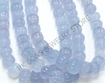 High Quality AAA+ Natural Chalcedony Beads, Rare Blue Chalcedony Carved Melon Beads, Gemstone Beads, Carved Beads Chalcedony Rondelle Beads