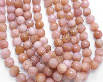 Perle di opale rosa naturale, rare perle rotonde sfaccettate di opale rosa, perle per la creazione di gioielli, perle di opale, filo lungo 39 cm (15,5 pollici).