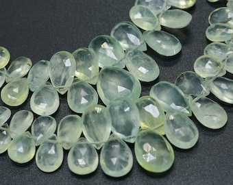 Natural Prehnite Beads, Faceted Pear Shape Beads, Prehnite Gemstone Beads, Jewelry Making Beads, Prehnite Briolette Beads