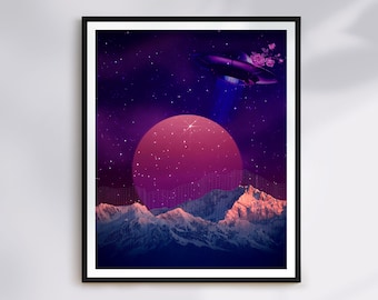 Vaporwave Space Collage Art Print | Surreal Wall Decor, Trippy Collage Art, Psychedelic Funky Gift, Physical Print Semi-Gloss, Cosmic Poster