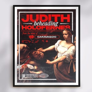 Judith Beheading Holofernes (Caravaggio) Art Print | Baroque Renaissance Eclectic Wall Decor, Retro Collage, Art History Gift Vintage Poster