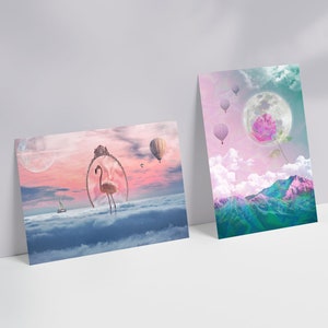 Cartes postales Dreamy Cloud (Ensemble de 2) | Art collage inspiré de Vaporwave, Mini Art Print, Art mural surréaliste, Décor esthétique
