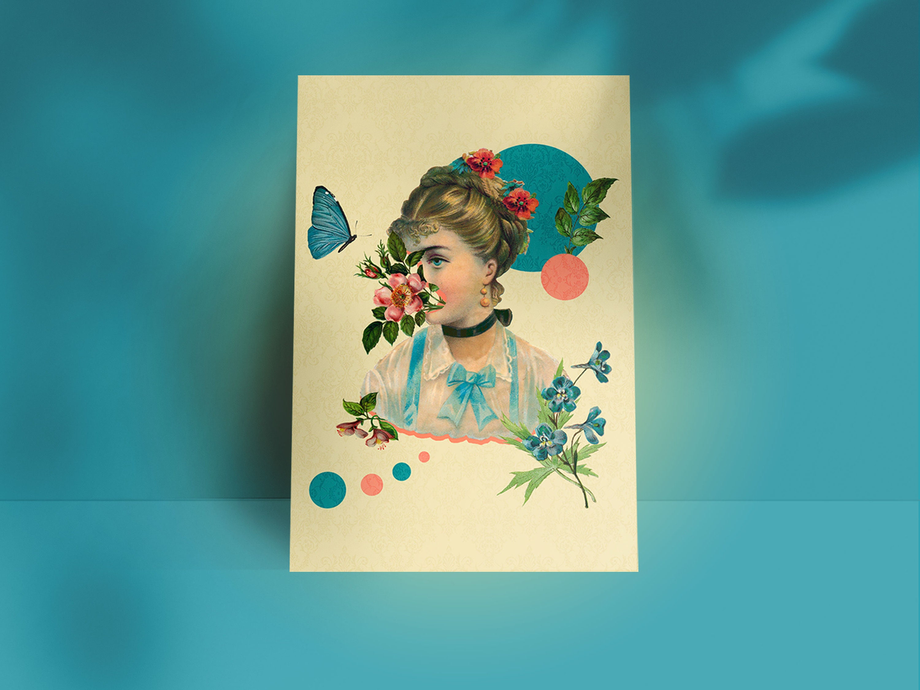 Set of 2 Postcard Designs Digital Collage Art Victorian Lady Collage