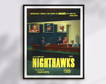 Nighthawks by Edward Hopper Art Print | Eclectic Wall Decor, Retro Collage Art, Art History Gift, Vintage Poster, Famous Painting, Film Noir