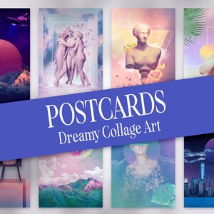 Postales de arte de collage de ensueño / Arte de collage surrealista, Mini impresión de arte Vaporwave, Arte de pared calmante, Decoración estética de la pared