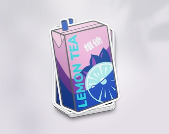 Vita Lemon Tea Lofi Sticker | Cute Laptop Decal, Vaporwave Aesthetic, Asian Childhood Snack, Hong Kong Drink, Water Bottle Vinyl Sticker