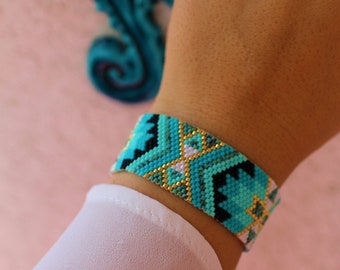 Miyuki Bead Bracelet, Geometric Beaded Bracelet, Miyuki Jewelry, Fashion Bracelet, Valentines day, Gift for Her,Ethnic Bracelet Beading