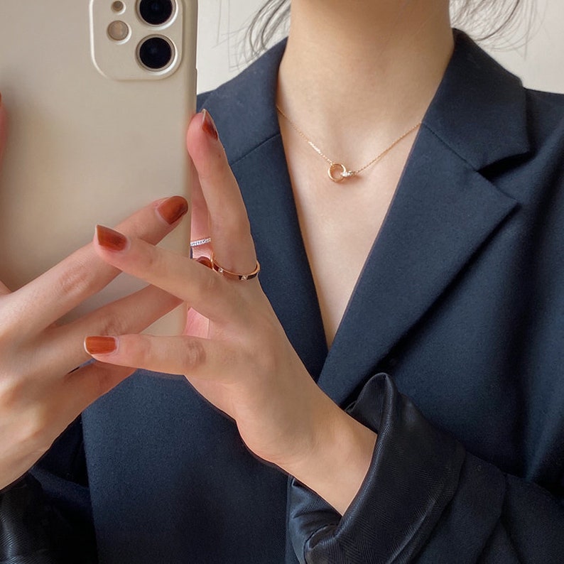 Double Circle Interlocking Infinity Necklace Rose Gold Dainty NecklaceEveryday NecklaceSimple Minimal Design