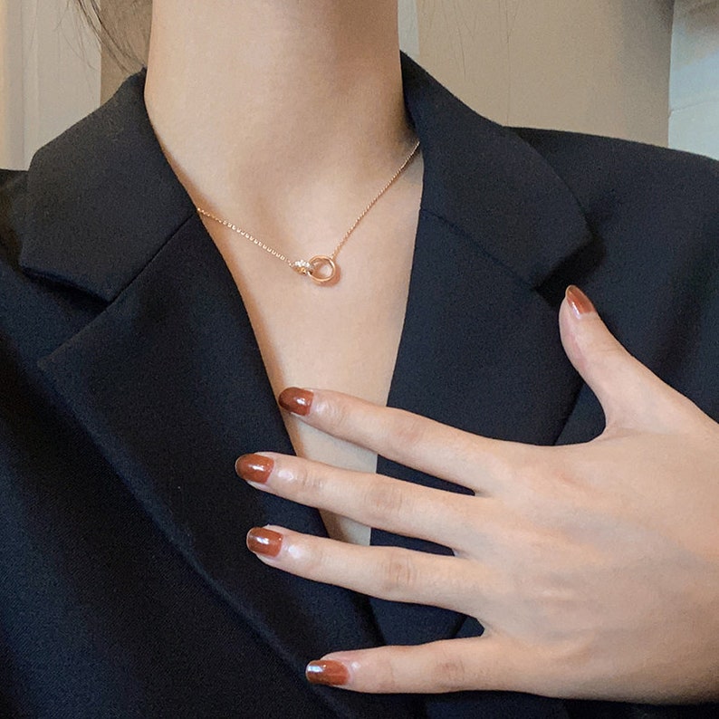 Double Circle Interlocking Infinity Necklace Rose Gold Dainty NecklaceEveryday NecklaceSimple Minimal Design