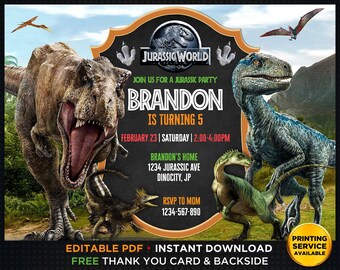 Jurassic Park Invitations Etsy
