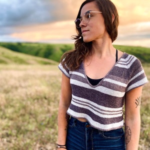 Knitting Pattern Stripey V Tee // Summer Crop Top Knitting Pattern // Beginner - Intermediate