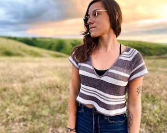 Knitting Pattern Stripey V Tee // Summer Crop Top Knitting Pattern // Beginner - Intermediate