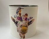 Large 15cm tin giraffe indoor planter. Upcycled