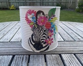 Large 15cm tin zebra indoor planter. Upcycled