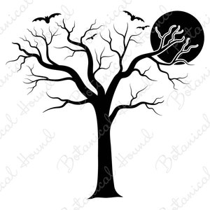 Tree with Bats and Moon SVG | Fall Halloween Spooky Tree Cut File For Cricut
