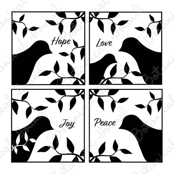 Hope Love Peace and Joy with Birds SVG Bundle for Cricut and Silhouette