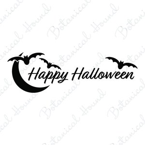 Happy Halloween with Moon and Bats SVG Cut File for Cricut and Silhouette