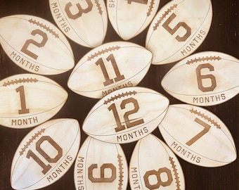 Baby Wooden Milestones, Football milestones, Personalized Baby's name, Baby Shower Gift,  Baby photo props, Wooden markers, Engraved disks