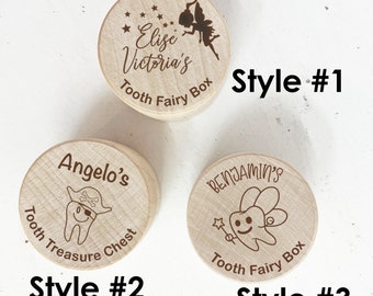 Wood Tooth Fairy Box Personalized Engraved Tooth Holder Lost Milk Tooth Keepsake Baby Teeth Box Fairy Tooth Custom Wood Trinket Box
