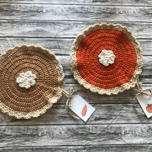 Crochet Pie Hot Pads - Pumpkin / Sweet Potato - Set of 2