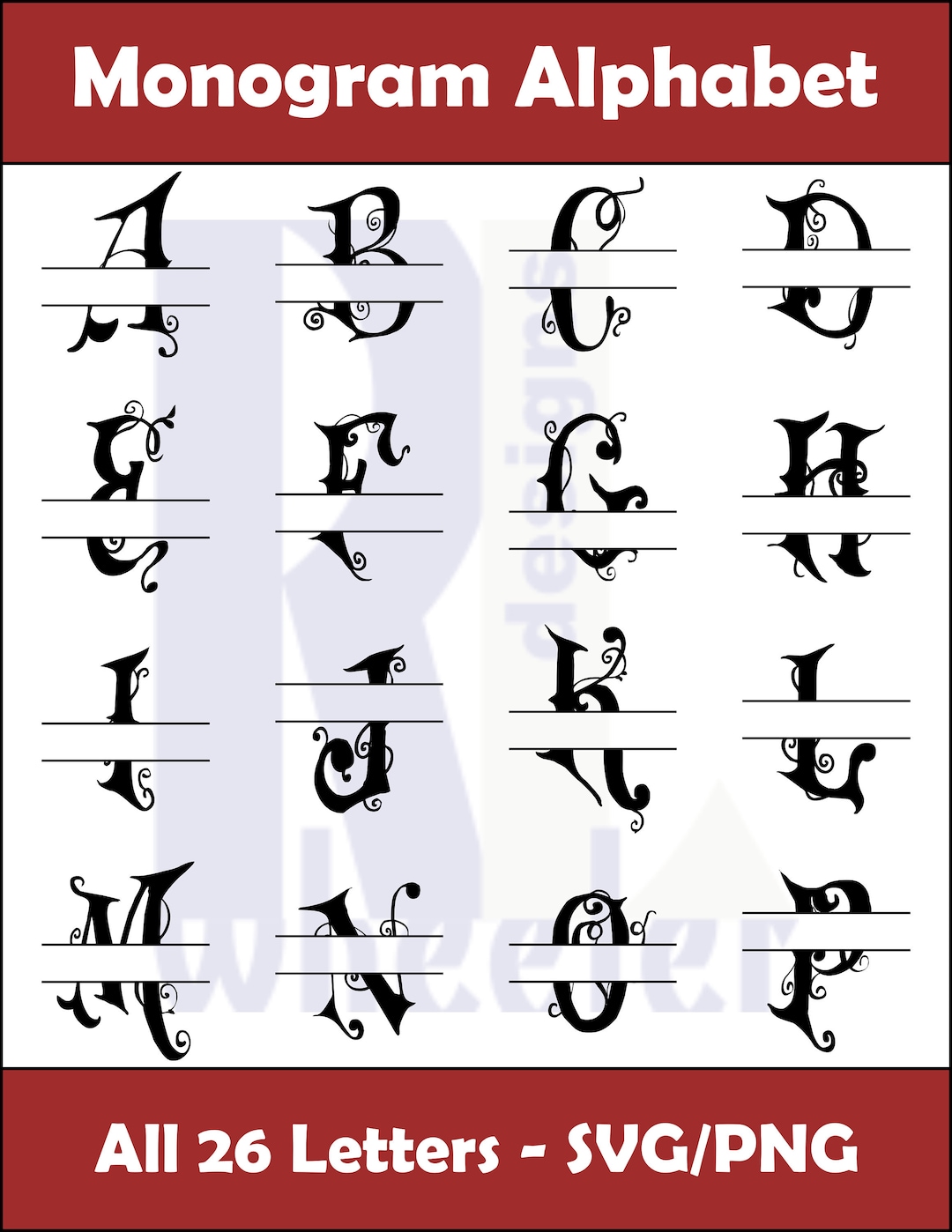 Momogram Split Letters R Monogram Alphabet - Split Monogram SVG/PNG, Bundle Split Monogram ...