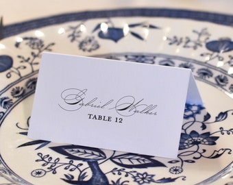 Calligraphy Place Cards, Folded Place Card, Printed Wedding Escort Cards, Custom Place Setting Name Tags