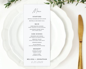 Wedding Menu, Custom Dinner Menu, Party Menu, Reception Menu - Printed Menu