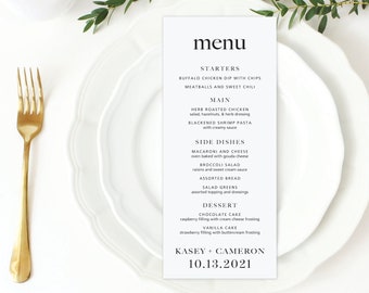 Wedding Menu, Custom Dinner Menu, Party Menu, Reception Menu, Printed Menu, Modern Wedding Menu Card