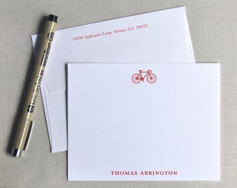 Personal Stationery Set, cotton paper bicycle note cards, custom stationery set with envelope, personalized stationery with return address