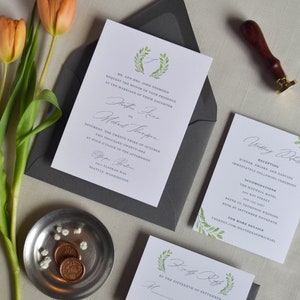 Romantic Wedding Invitation with RSVP Card, Watercolor Greenery Wedding Invite, Calligraphy Invitation Suite with Details Card image 2