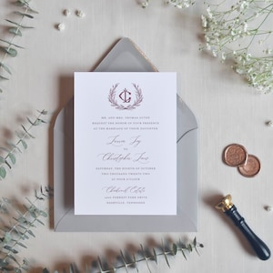 Monogram Crest Wedding Invitations with RSVP Card, Calligraphy Monogram Wedding Invite with Details Card, Wedding Monogram Invite