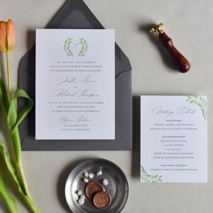 Romantic Wedding Invitation with RSVP Card, Watercolor Greenery Wedding Invite, Calligraphy Invitation Suite with Details Card image 1