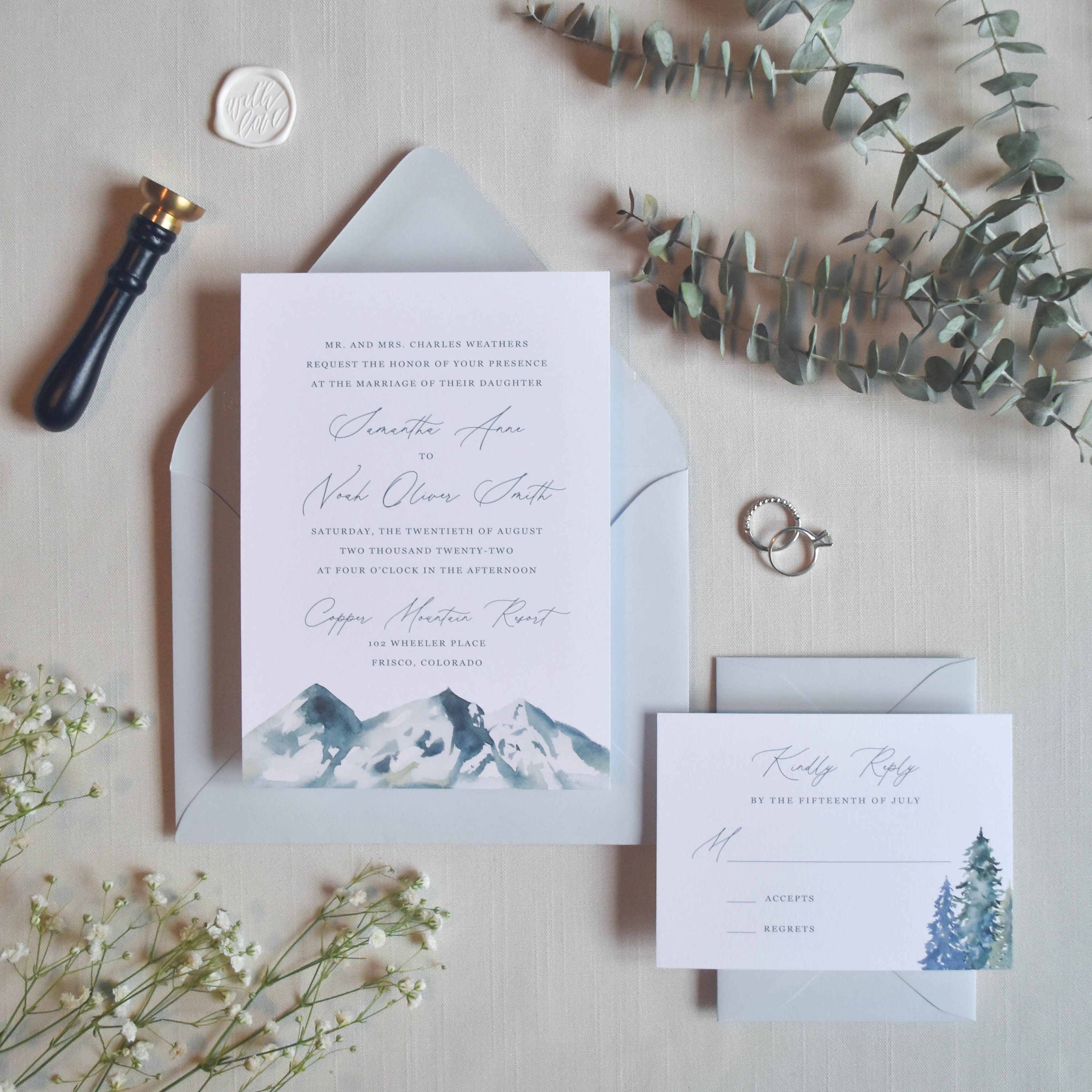 Invitación de boda en la montaña con tarjeta RSVP, invitaciones de boda en  acuarela con tarjeta con detalles, invitaciones de boda al aire libre en  otoño - Etsy México, image size:3000x3000