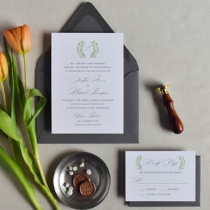 Romantic Wedding Invitation with RSVP Card, Watercolor Greenery Wedding Invite, Calligraphy Invitation Suite with Details Card image 4