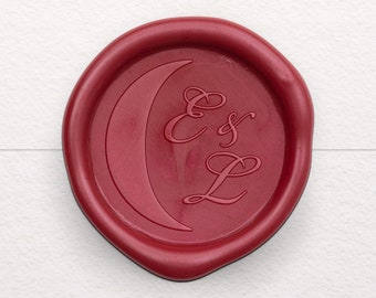 Crescent Moon Wax Seal, Custom Initials Wax Seal, Wedding Wax Seal, Celestial Monogram Wax Seal, Self Adhesive Wax Seal Stickers