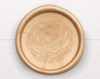 Sello de cera Ranunculus, sello de cera de boda floral, sello de cera botánica, pegatinas de sello de cera, sellos de cera autoadhesivos, invitación de sello de cera