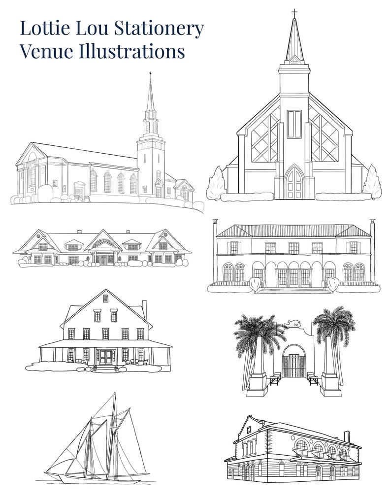 Custom Venue Illustration Wedding Invitations With RSVP Card, Wedding ...