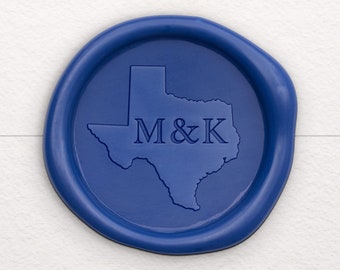 Sello de cera de las iniciales de Texas, Sello de cera de boda de Texas, Sello de cera de monograma personalizado, Pegatinas de sello de cera autoadhesiva, Sello de cera occidental