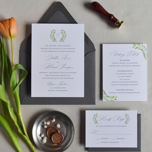 Romantic Wedding Invitation with RSVP Card, Watercolor Greenery Wedding Invite, Calligraphy Invitation Suite with Details Card image 3