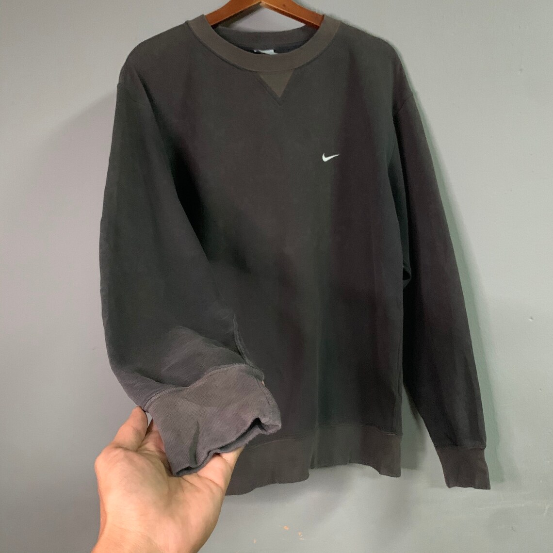 Vintage Nike Small Logo Sportswear Crewneck Sweater Black | Etsy