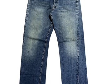 Jeans vintage anni '90 in denim selvedge, blu lavato, modello workwear Redline, taglio dritto, taglia W31 L31