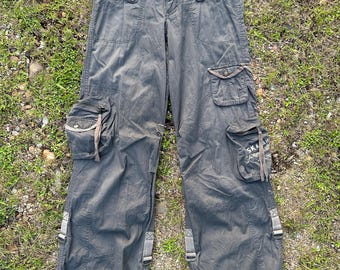 Pantaloni cargo multitasche tattici utility 3D di marca giapponese, modello vintage Y2K, taglia W32 L33