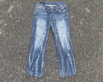 Y2K Lolita Concert Club Distressed Studded Jeans Low Rise Flare Punk Denim