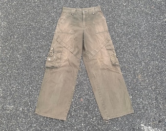 Unbranded Multi Pocket Bondage Faded Cargo Trousers Utility Pants