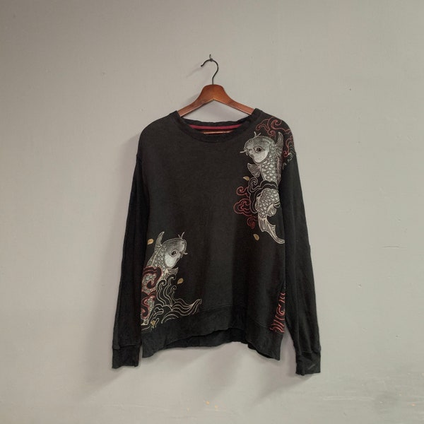 Vintage Sorridere Fish Koi All Over Printed Crewneck Sweater Sweatshirt