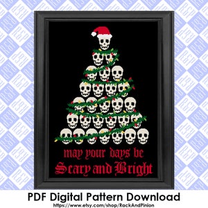 Scary and Bright Spooky Goth Christmas Decor - Counted Cross Stitch Pattern - PDF Digital Download